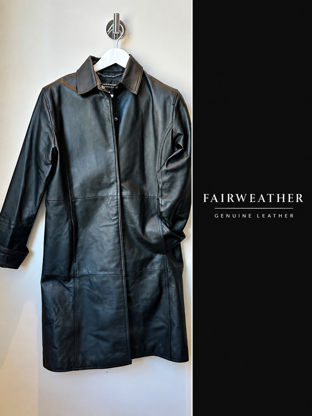 Fairweather Genuine Leather Black Long Coat Women’s M Vintage Y2K Minimalist